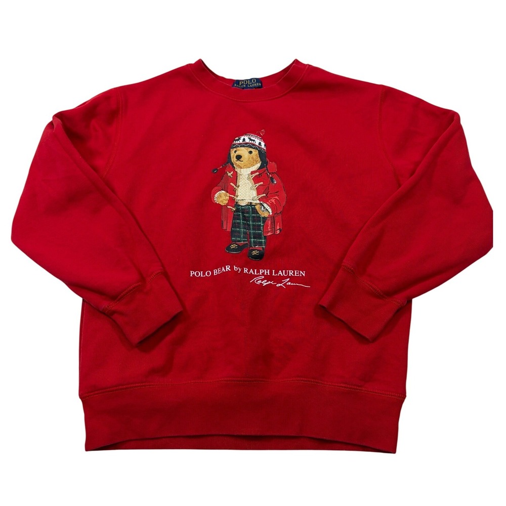 Polo Ralph Lauren Kids Red Polo Bear Graphic Fleece Crewneck Sweatshirt M 10-12